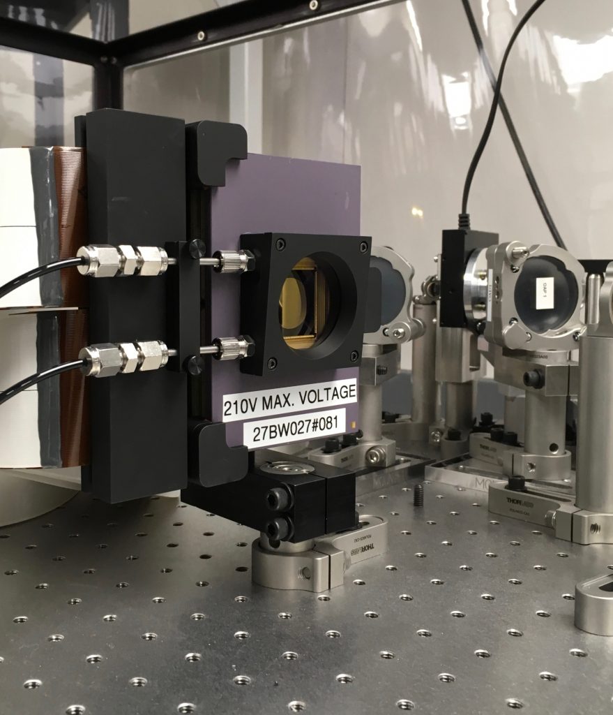 View of the BMC-2K DM mounted in its holder on our MagAO-X optical bench.