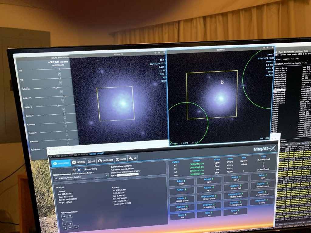 camsci1 and camsci2 imaging a star at H-alpha.