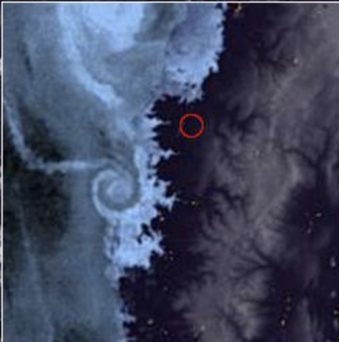 A cloud spiral on the satellite map of Chile.